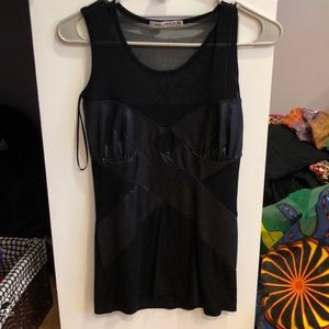Black mesh & leather top